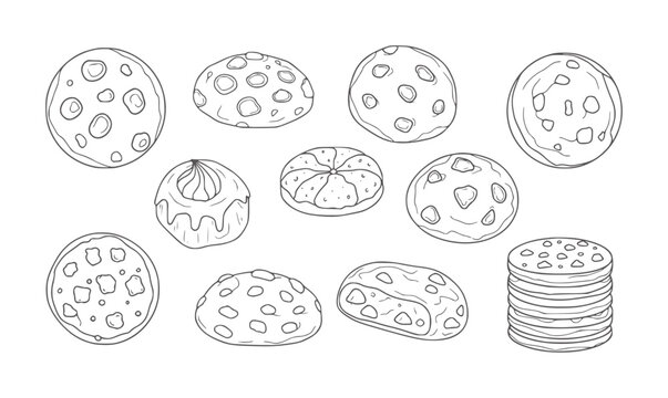 Hand drawn collection of various cookies and pastries pastry baked sweet dessert