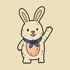 Obraz premium Cute Bunny Waving Hand Doodle Illustration