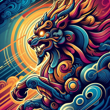 vector illustration of a qilin