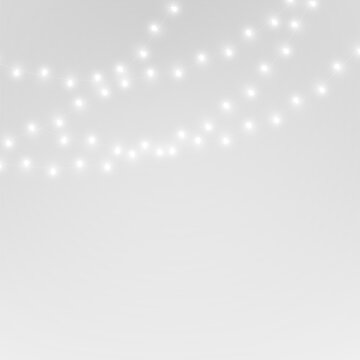 Festive garland PNG with glowing bulbs. Realistic Christmas lights style. Ideal for holiday posters invitations and web graphics.