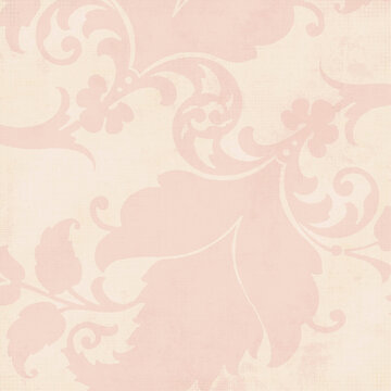 Cream and blush vintage floral damask background with elegant ornamental leaves. Soft romantic texture for wallpaper, textiles, invitations and feminine design projects.