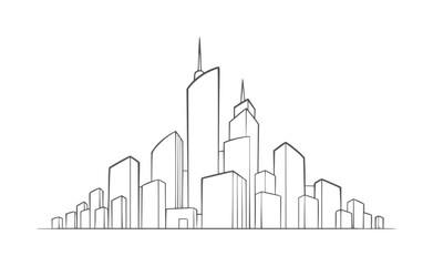 Fototapeta premium Minimalist line of a city skyline with various skyscrapers buildings architecture