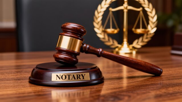 Notary gavel and scales of justice