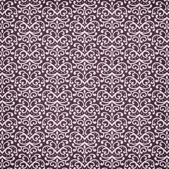 Obraz premium Purple ornamental seamless pattern with decorative scroll motifs and vintage texture. Elegant damask wallpaper design for fabric, packaging and interior decor projects.