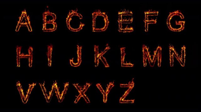 Super Slow Motion Shot of Real Fire Alphabet Isolated on Black Background at 1000 fps.