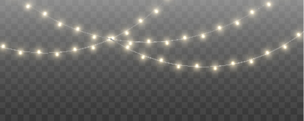 Christmas string lights garland isolated on dark background. Colorful glowing bulbs for decoration. Perfect for posters and promotional art. © dedstock