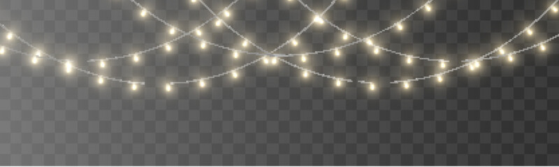 Obraz premium Festive string lights garland vector illustration bright. Colorful bulbs shine on transparent background. Ideal for posters cards and ads.