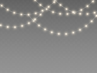 Obraz premium Vector holiday Christmas lights garland colorful and bright. Festive bulbs for seasonal decoration. Great for cards banners and invitations.