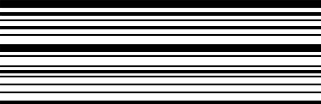 Abstract horizontal black and white striped pattern on the background. Barcode background, vector barcode icon. Striped code pattern with a seamless straight design and thick data background. Contour 