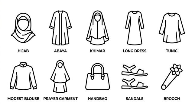 Muslim Women Fashion Icon Sheet Set &ndash; Hijab, Abaya, Modest Clothing Vector Collection