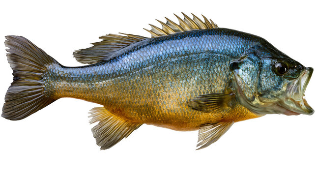 Bluegill sunfish with open mouth detailed scales, isolated on transparent background