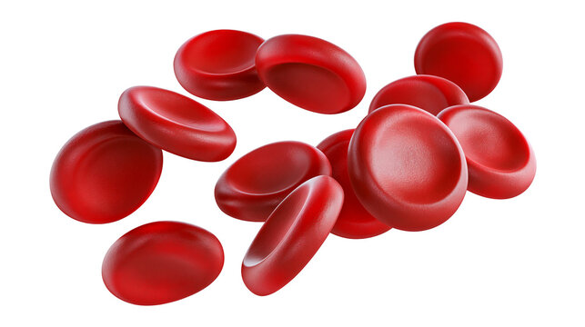 Pile of red blood cells biconcave discs, isolated on transparent background
