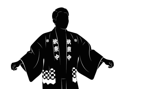 A silhouette of a person wearing a traditional Japanese happi coat.