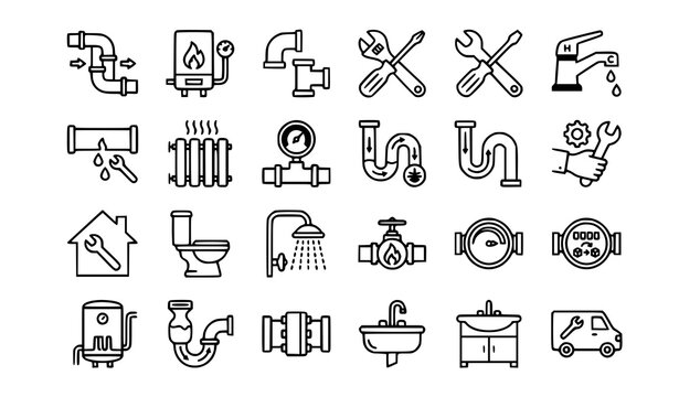 Plumbing and pipe repair icons