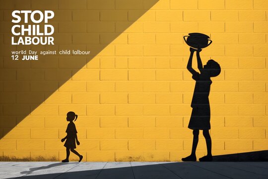 Stop child labour concept poster with silhouettes of children working, injustice