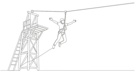 Person ziplining adventure extreme sport, enjoying freedom and adrenaline rush, vector line art. © Ahmad