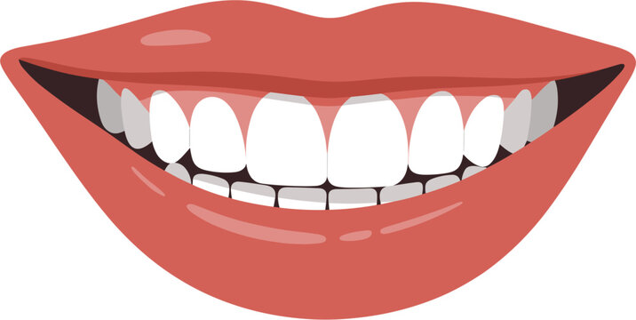 Smiling mouth with healthy teeth vector illustration, dental care and oral hygiene concept