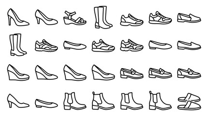 Obraz premium Women's Footwear Icon Collection – High Heels, Sneakers, Boots and Sandals Vector Set