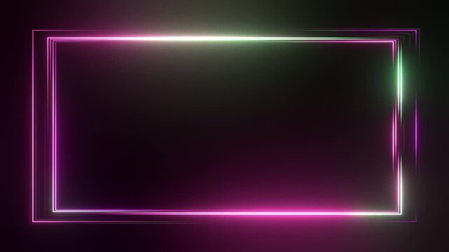 Vibrant pink and lime green neon glow frame seamless loop, stylish multi-color electric border with copy space for creative fashion ads or modern social media content