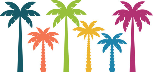 Vibrant collection of colorful palm trees in a flat vector design perfect for summer vacation graphics travel themes and tropical holiday promotions isolated on white © Hafizbro