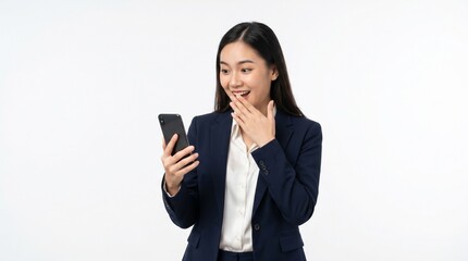 Fototapeta premium Excited Young Businesswoman Looking At Smartphone Screen