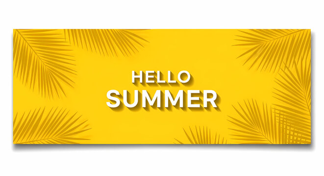 Hello Summer tropical banner with palm leaf shadows