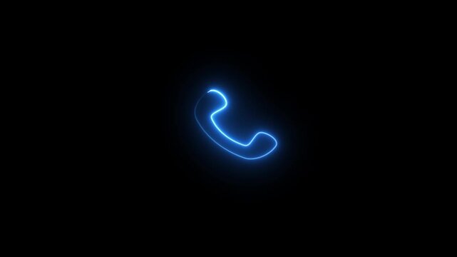 Neon glowing cyan color telephone icon on black background animation