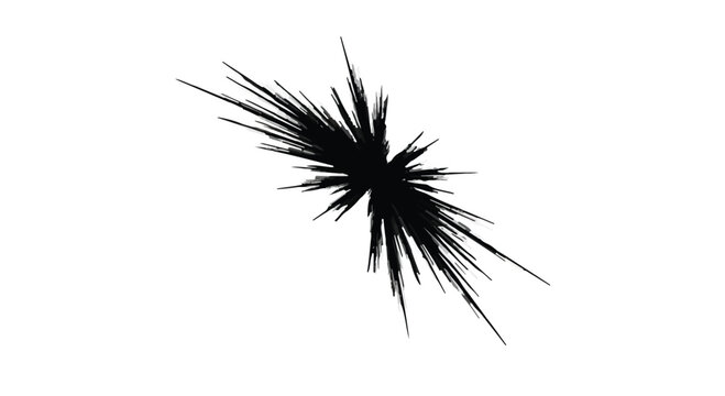 Abstract black and white illustration of sharp, chaotic lines radiating outwards from a central point.