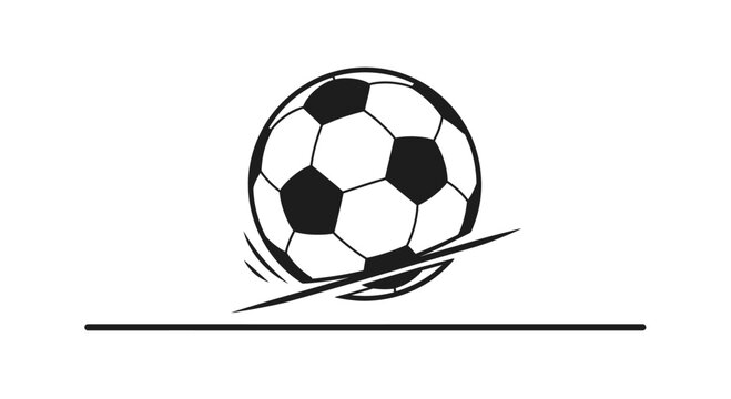 A black and white illustration of a soccer ball bouncing off the ground.