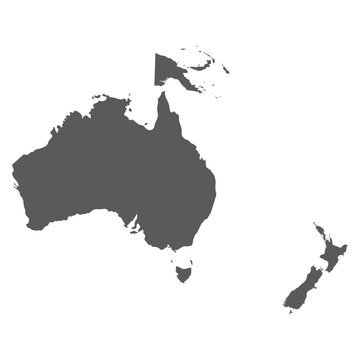 Australia and New Zealand Map Vector, Oceania Continent Map, Country Silhouette Isolated on Transparent Background