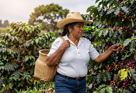 Afro-Colombian Woman Harvesting Coffee on Sustainable Farm