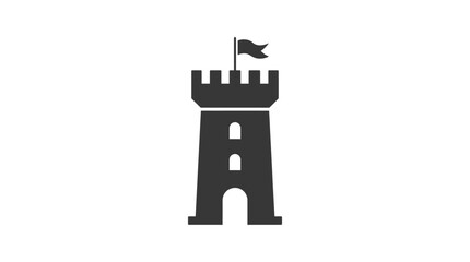 Black castle tower with flag. © Nur