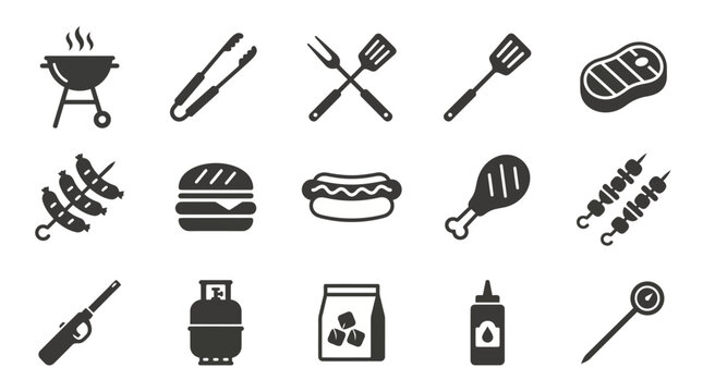 Black and white barbecue icons set.