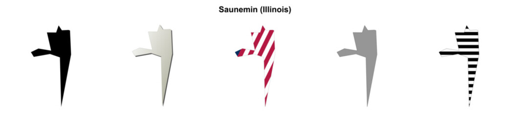 Fototapeta premium Saunemin (Illinois) blank outline map set
