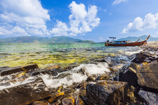 Beautiful marble on the beach in Andaman sea at KO HIN NGAM Island, Satun  Province, Thailand.