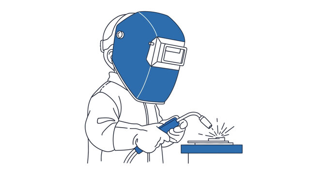 Person wearing welding helmet and mask.