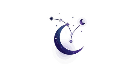 Celestial crescent moon with stars and constellation on white © Supar