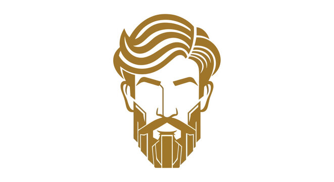 Geometric stylized man's head with beard and wavy hair
