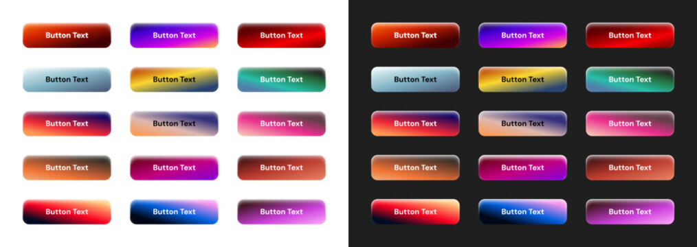 Set of button UI elements in different gradient color styles ready to use inside UI and graphic design projects.