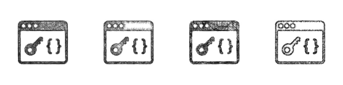 Monochrome sketch api key icon design set