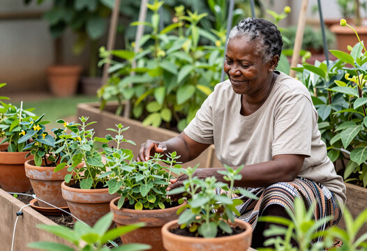 African Elderly Woman Cultivating Herbal Medicine
