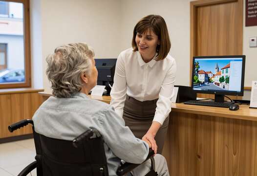 Bank Teller Assisting Senior Client in Wheelchair