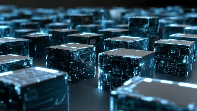 Abstract Digital Data Cubes Network Technology Glow Blue Energy Digital Abstract