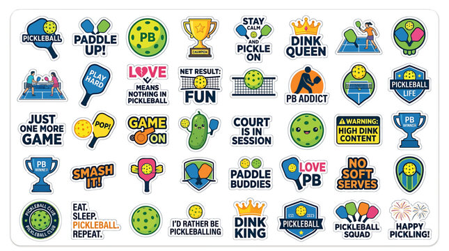 pickleball stickers and words collection.