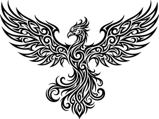 Fototapeta premium A mythical bird spreads its ornate wings in a decorative design.