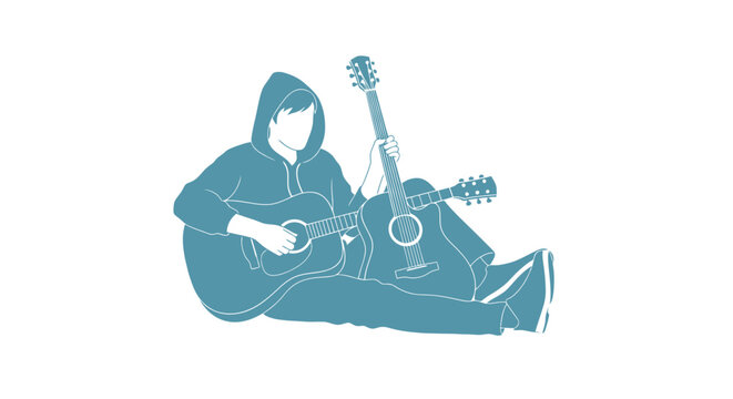 Person Playing Acoustic Guitar Sitting.