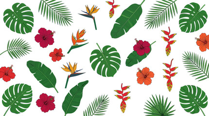 Tropical floral pattern, colorful leaves and flowers, exotic botanical design, vector illustration isolated on White Background vector eps silhouette © LAIJU 