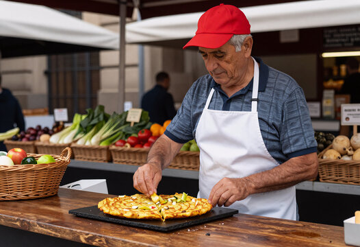 Navarre Market Vendor Preparing Traditional Pintxos