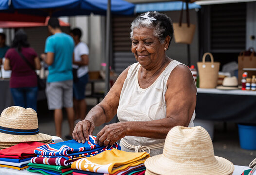 Afro-descendant Grandmother Selling Handmade Crafts at Outdoor Market