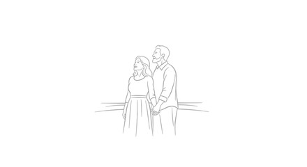 Fototapeta premium Couple holding hands looking up minimalist line art illustration